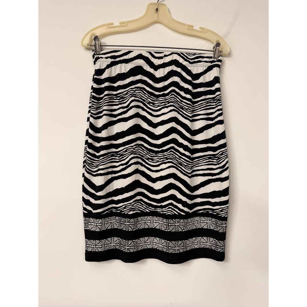 Chico's 0 S/M Geometric Print Pencil Skirt Stretch Career Casual Black‎ White